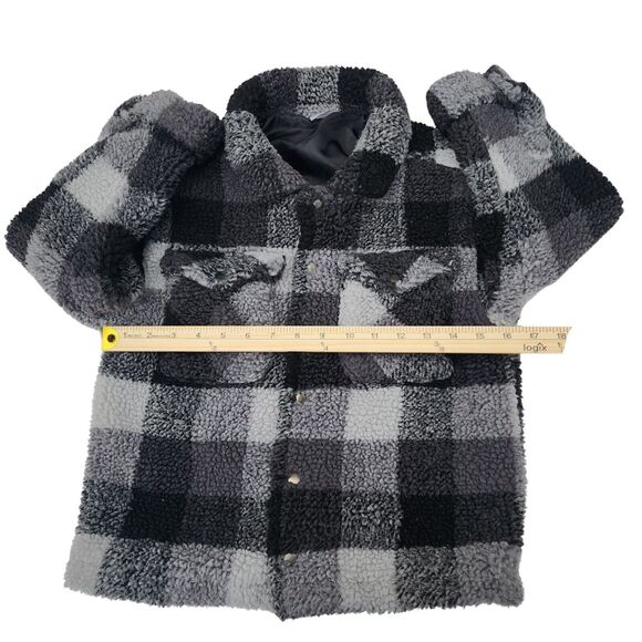 Wonder Nation‎ Boys Faux Sharpa Button Trucker Jacket Black Plaid,Size S (6-7) - Picture 4 of 11